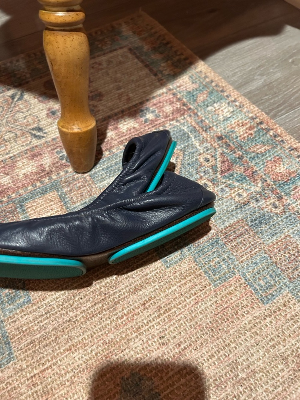 Tieks Navy Blue Leather Loafers with Teal Accents NWOT